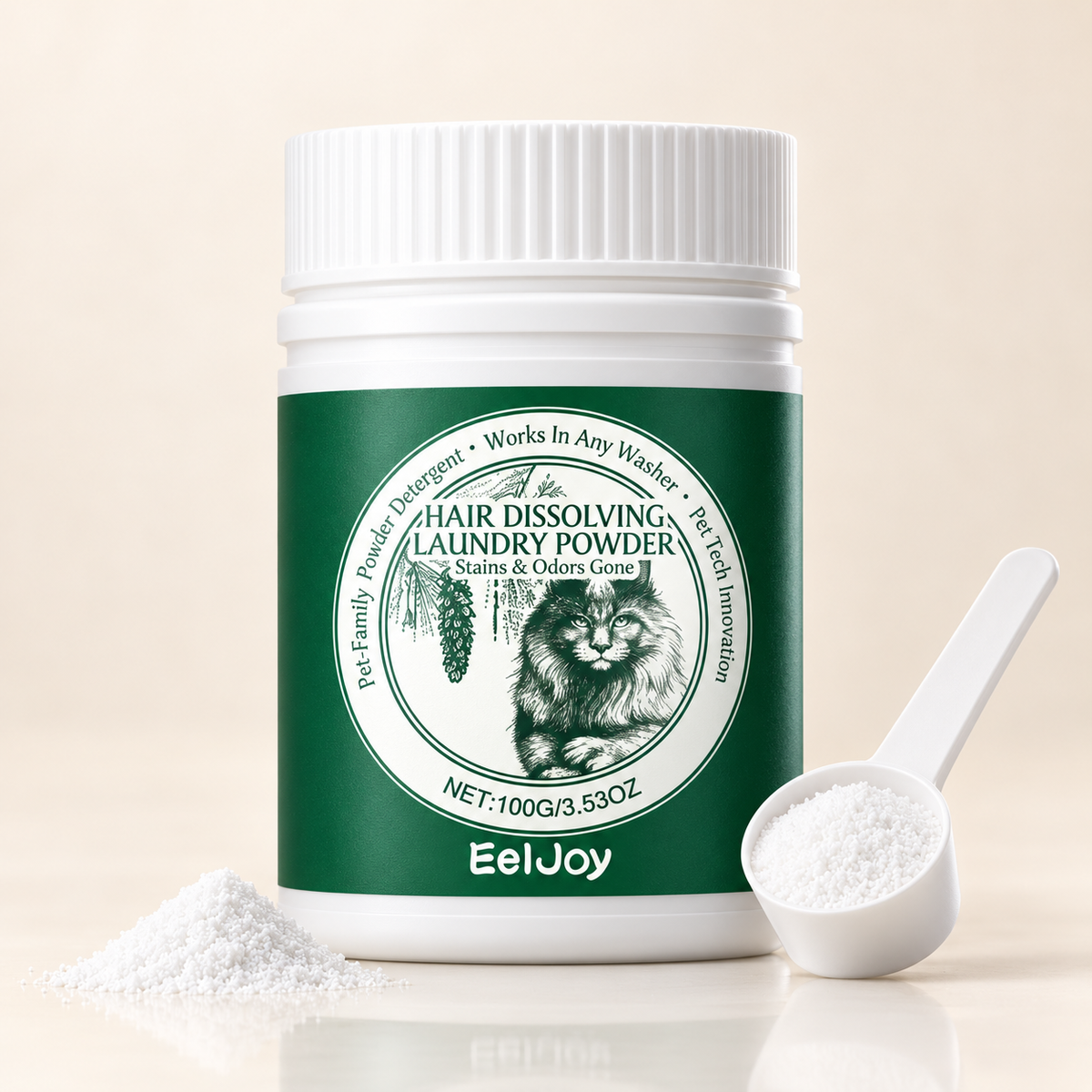 Pot de poudre FurClean 100 g avec sa dosette, sur fond crème